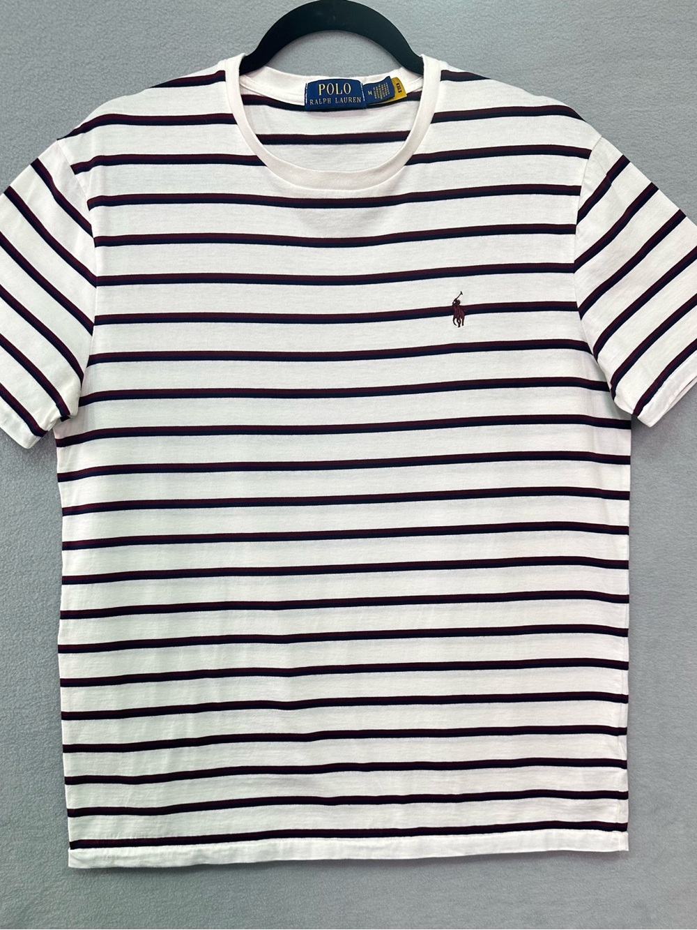 Polo by Ralph Lauren White & Navy Striped Crew Neck T-Shirt